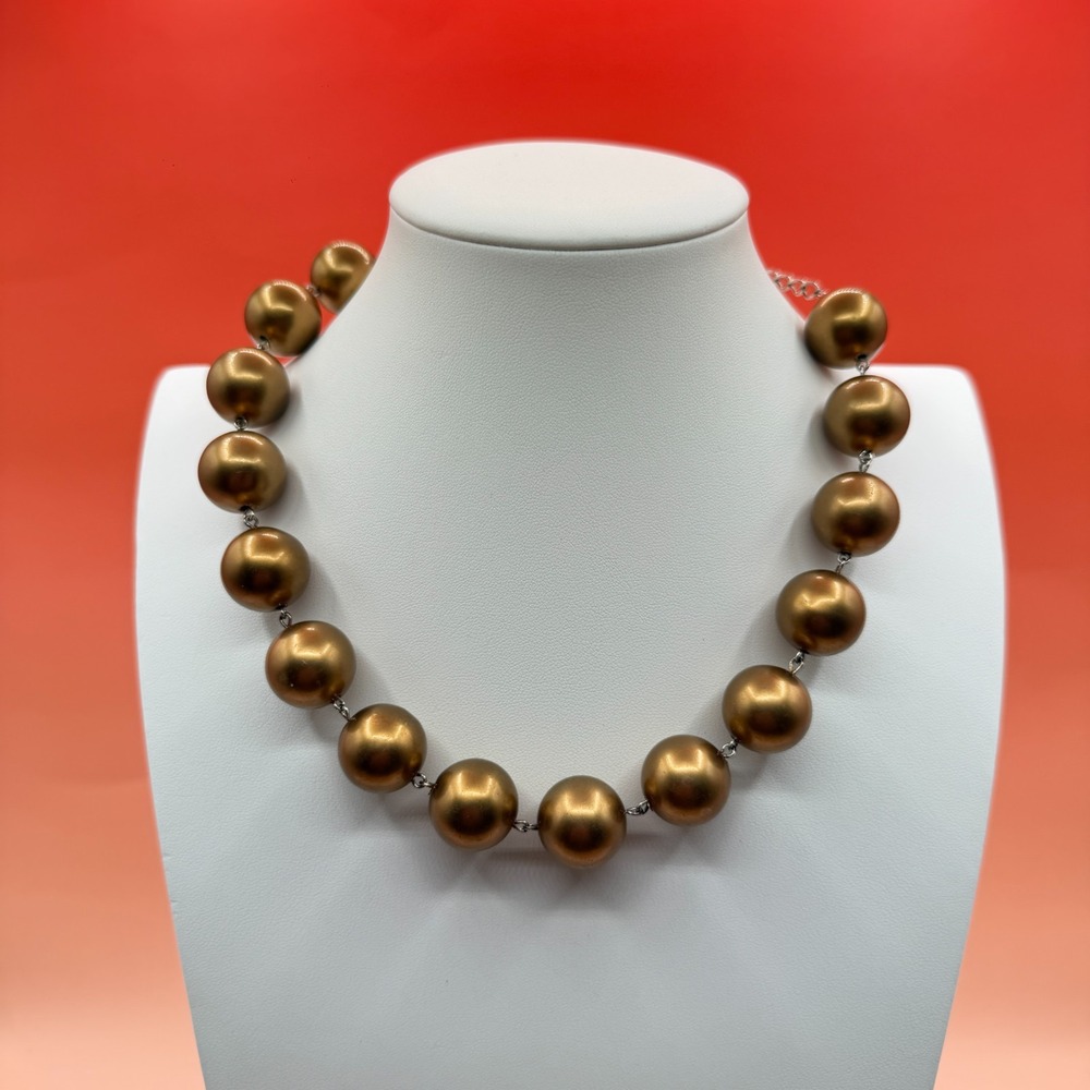 Chunky Gold Tone Round Bead Statement Necklace Vintage Retro Mod Boho Adjustable
